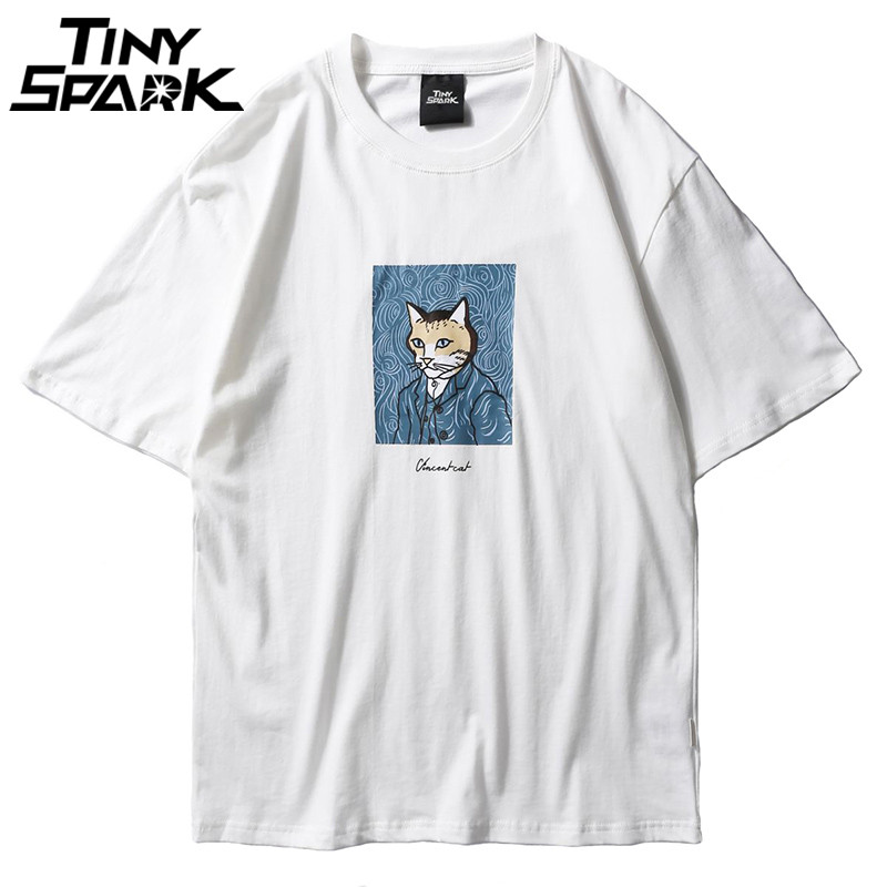 

Men's Funny T Shirt Vincent Cat Print 2018 Hip Hop T-Shirt Short Sleeve Fashion White Tshirt Streetwear Tops Tee New Summer 2018, A31a310 white