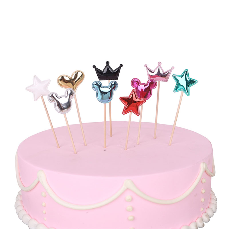 20pcs PU Leather Crown Cupcake Topper on Wooden Picks Birthday Party Cake Decor
