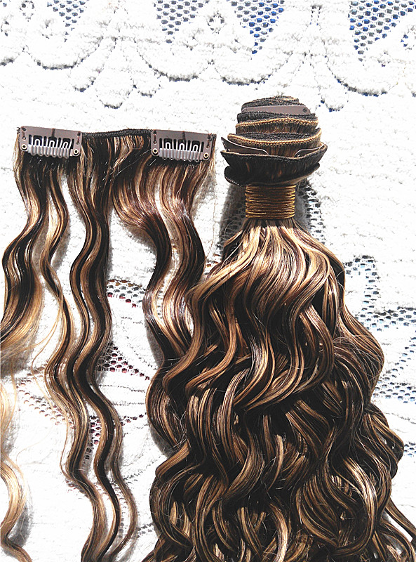 Brazilian Clip In Human Virgin Remy Hair Blonde27# Mix Medium Brown 4# Hair Weft Human Hair Extensions Double Drawn Full Head-image-407886927