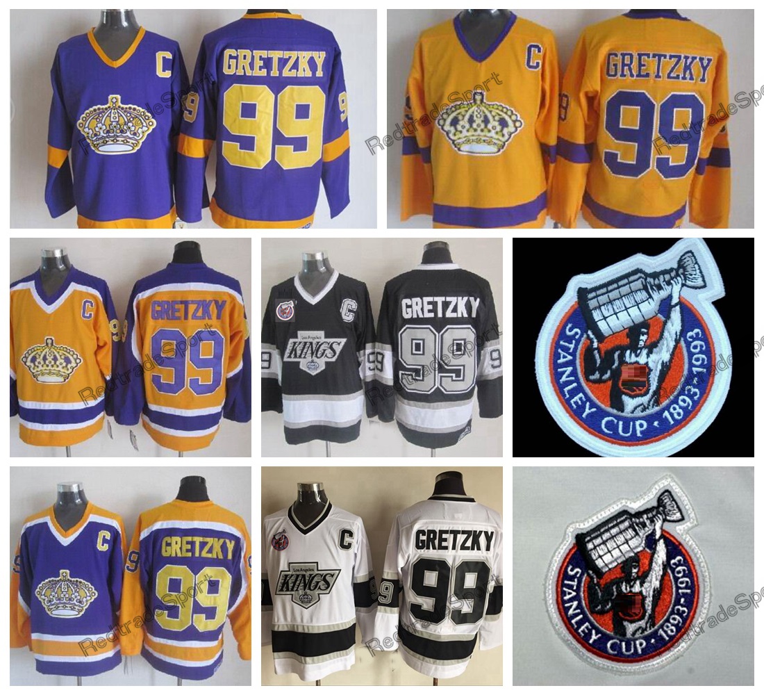 

Vintage 1993 Stanley Cup 100th Los Angeles Kings Wayne Gretzky Hockey Jerseys LA KINGS 99 Wayne Gretzky Stitched Hockey Shirts C Patc, Yellow