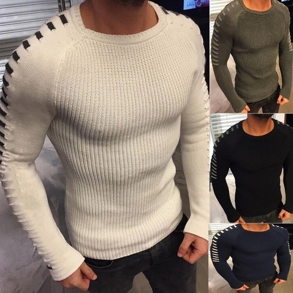 

Casual O-Neck Mens Knit Pullover Sweaters 2018 Solid Boys Woolen Sweaters 2018 Winter Slim Thick Men Knit Wear, Black