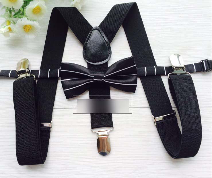 

Children Clip-on Adjustable Elastic Suspender Pants Y-back Suspender Boys Girls Bow tie Braces Belt Sets Kids Wedding Suspender C3245, Black