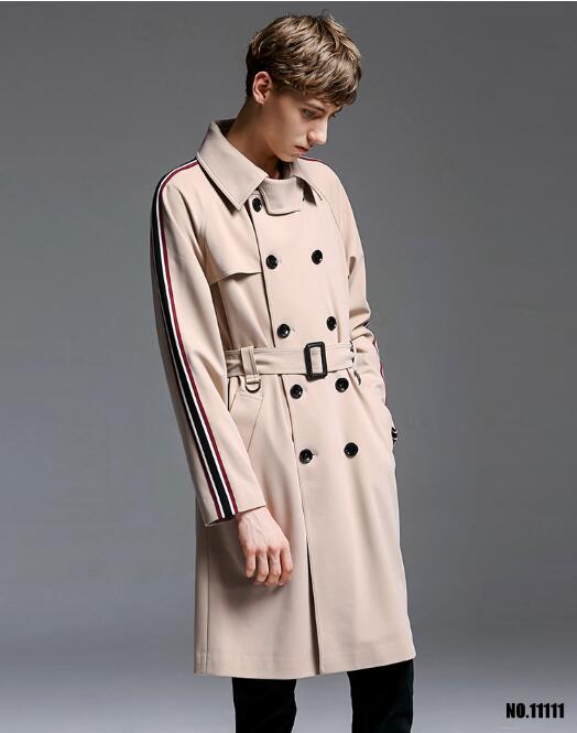 

Chaoshan long windbreaker men loose spring and autumn new splicing belt fashion long-sleeved jacket large size -6XL, Beige