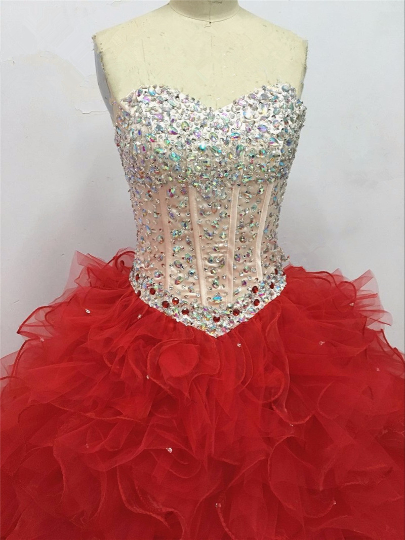 

2018 Sexy Crystal Beading Red Ball Gown Quinceanera Dresses With Sequined Sweet 16 Dress Lace Up Plus Size Vestido De 15 Anos BQ23, Pink