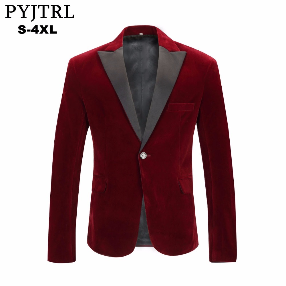 PYJTRL Men's Autumn Winter Velvet Wine Red Fashion Leisure Suit Jacket Wedding Groom Singer Slim Fit Blazer Hombre Masculino D18101001