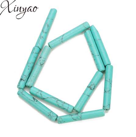 

XINYAO 2018 1stand/lot Natural Stone Bead Green Turquoises Beads Stone Column Spacer Beads For DIY Jewelry Making Finding 6X36mm