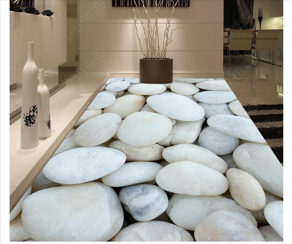 

Waterproof Self-adhesive 3D PVC Flooring Wall Sticker 3D wallpaper customized floor painting wall paper White cobblestone floor tile