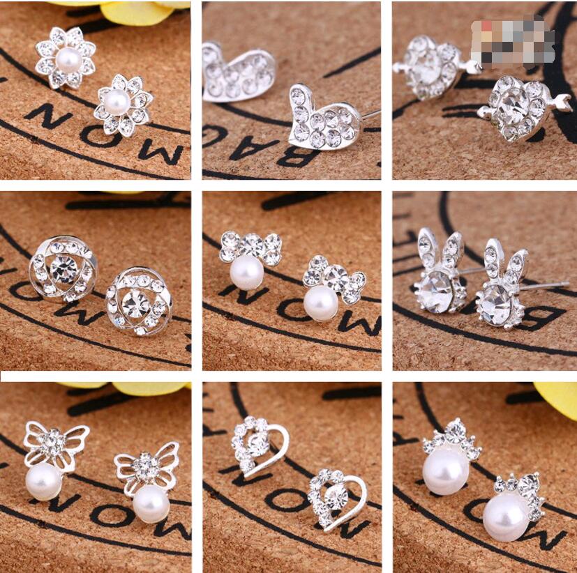 

New Fashion Trend Earrings Jewelry In Bulk Rhinestone Pearl Many Designs Lots of Style Silver Studs Mix 35 Ear Piercing for choose, Golden;silver