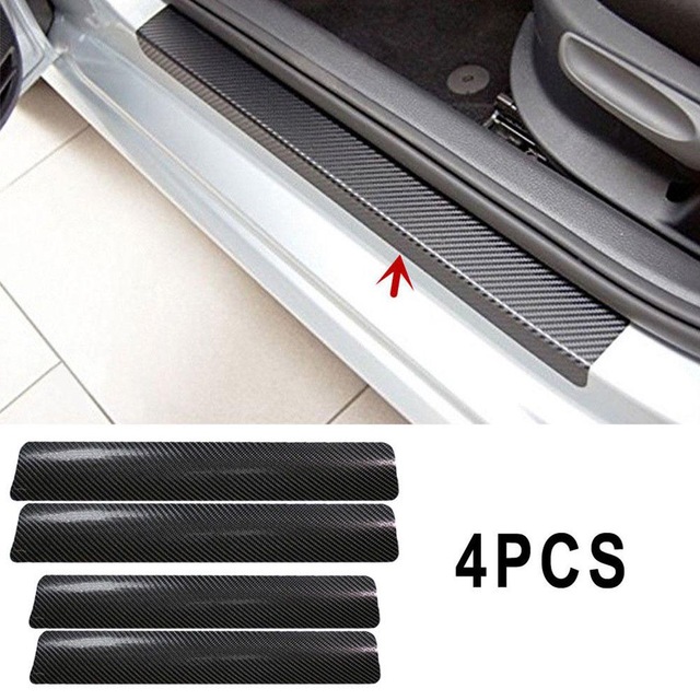 

4Pc Black Car Door Plate Stickers Carbon Fiber Look Car Sticker Sill Scuff Cover Anti Scratch Decal Universal For All Car, Multi