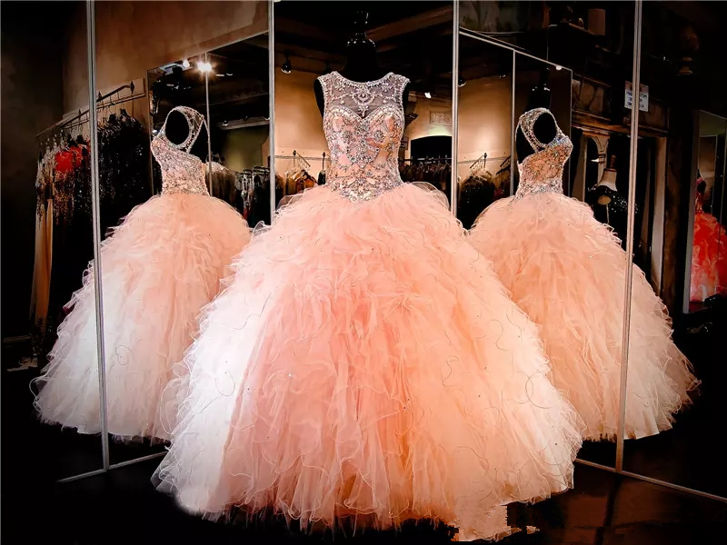 

2018 Sexy Blush Ball Gown Quinceanera Dress High Neckline Keyhole Back Lace up Back Ruffled Organza Pageant Dress Sexy 16 Prom Party Gown, Royal blue