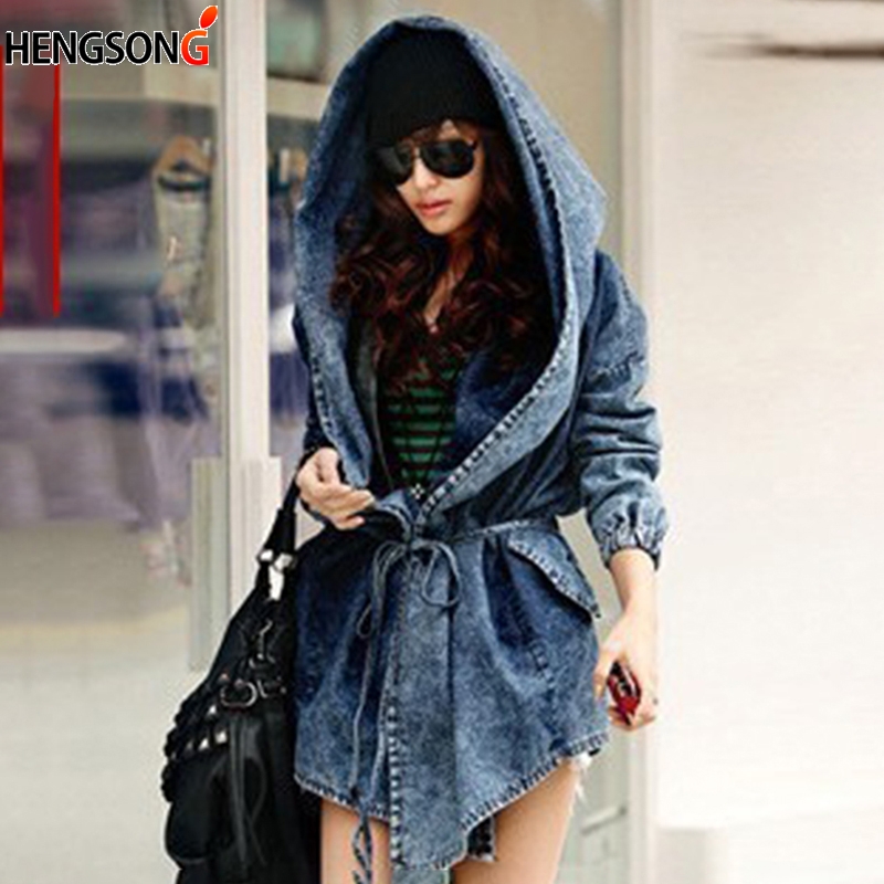 New Denim Outerwear Autumn And Winter Women Casual Fashion Windbreaker Denim Women Coats Hooded High-end Cowboy Trench Coats