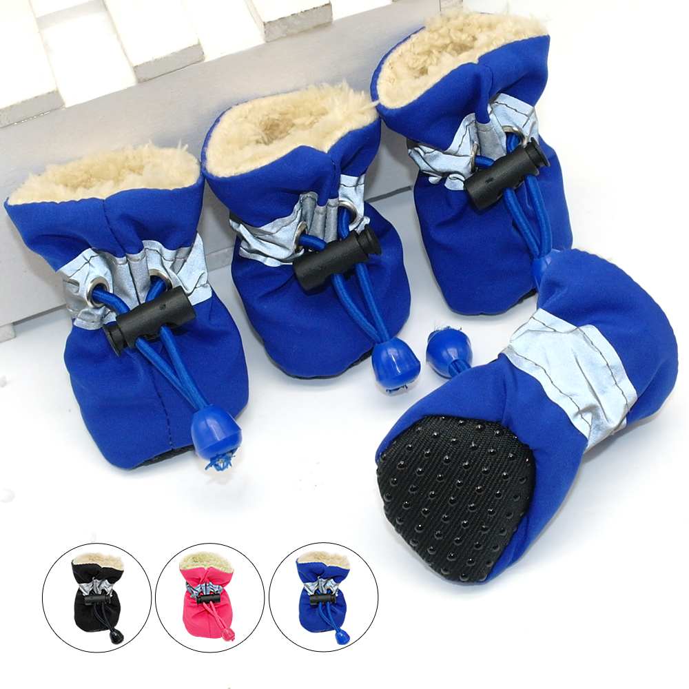 

4pcs/set Waterproof Winter Pet Dog Shoes Anti-slip Rain Snow Boots Footwear Thick Warm For Small Cats Dogs Puppy Dog Socks Booties, As pic