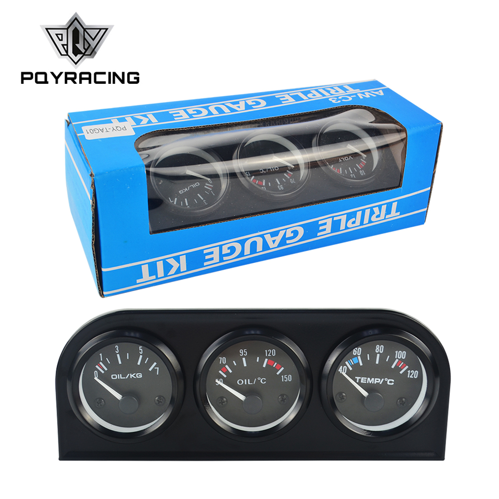 

52mm Triple kit Oil Pressure Gauge & Water Temp Gauge & Oil Temp Gauge or Volt meter with Sensor 3in1 Car Meter PQY-TAG01/02/03