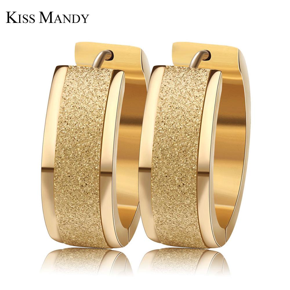 

whole saleKISS MANDY 3 Layers Gold- color Silver Color Round Hoop Earrings With 7mm Frosting Surface Width Women Earrings Aretes FE15