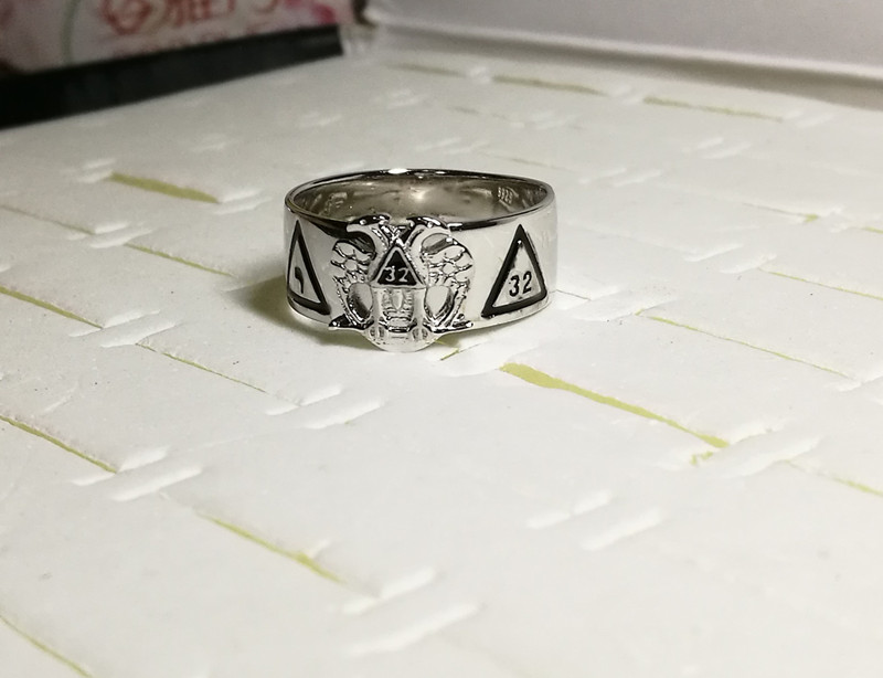 

Solid 925 sterling silver rhodium plating 18k gold plated men's masonic ring Scottish Rite 32 degree rings with eagle wings down