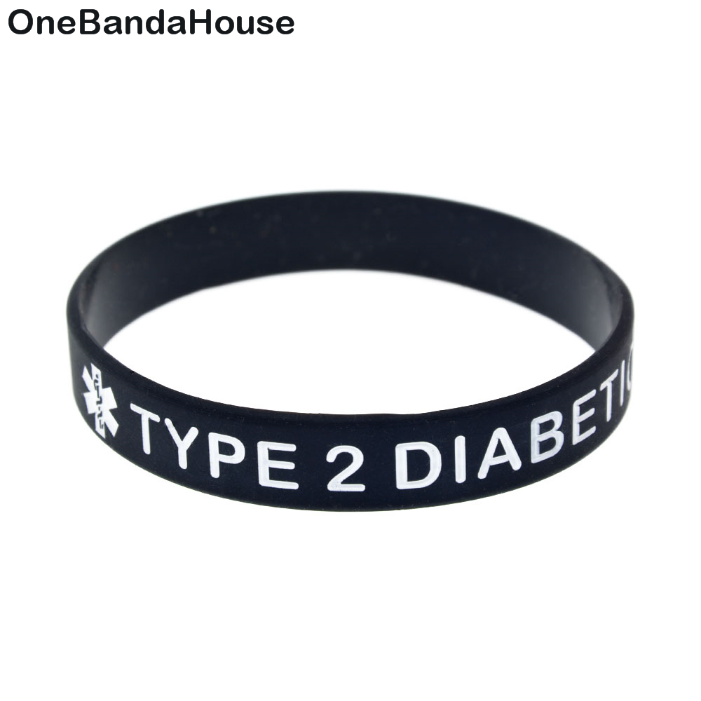 

1PC TYPE 2 DIABETIC Silicone Rubber Wristband Suitable for Diabetes Patients Daily Wear Adult Size