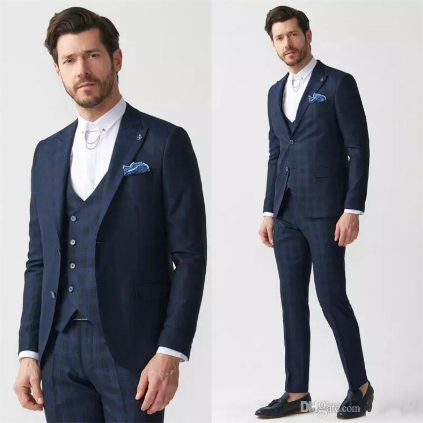Handsome 2019 Mens Suit New Design Three Pieces Groom Suit Wedding Suits For Best Men Slim Fit Groom Tuxedos For Man(Jacket+Vest+Pants)