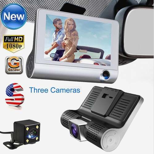 

New 4'' 1080P 3 Lens Car DVR Camera car dash camera Dash Cam G-sensor Video Recorder Dual Lens with Rear View Camera with box