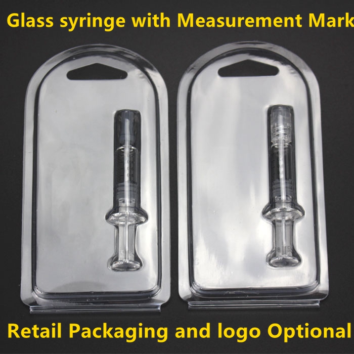

No leaking Luer Lock Pyrex Glass Syringe tip head 1ML injector with measurment mark and retail packaging for thick Co2 Oil Cartridges Tank