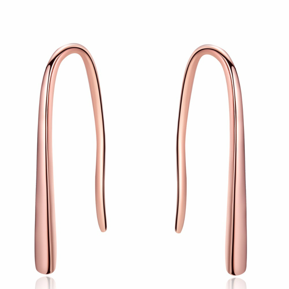 

100% 925 Sterling Silver Drop Hook Earring With Rose Gold Color Small Simple Earrings For Women/Girl's work-place