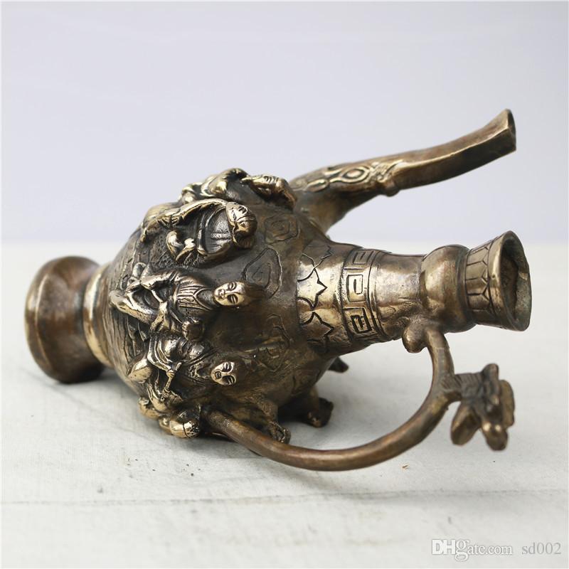 Old Chinese handmade brass statue Eight Immortals teapot wine pot flagon