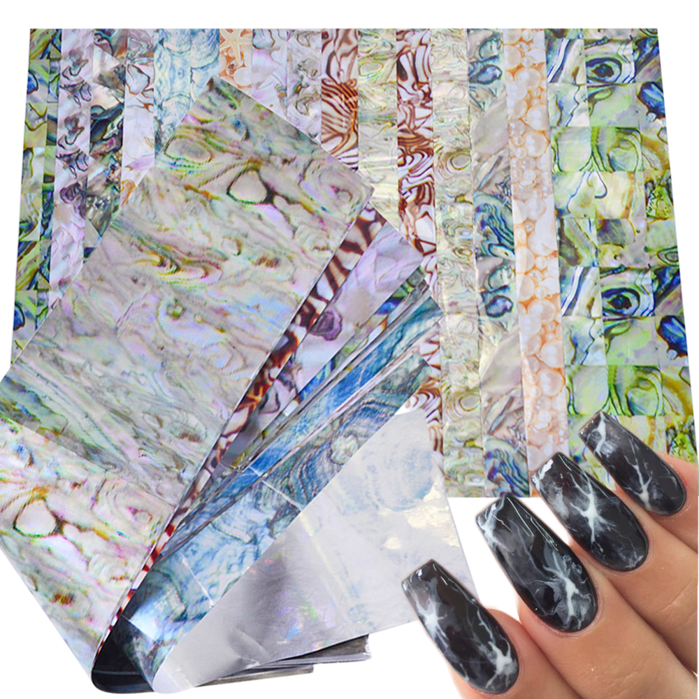 

16 PCS Colorful Marble Shining Stone Rock Nail Art Foil Stickers Glue Transfer Gorgeous Manicure Nail Art Decorations TR492, As pic