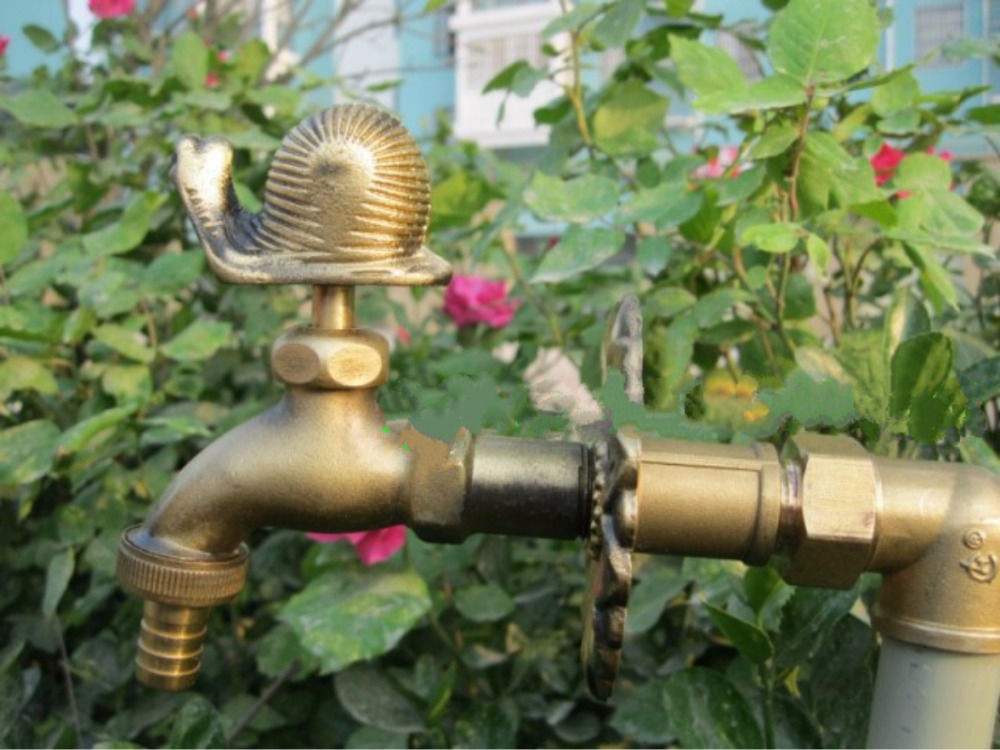Decorative outdoor faucet rural animal shape garden Bibcock with antique bronze snail tap for washing machine-image-419914629