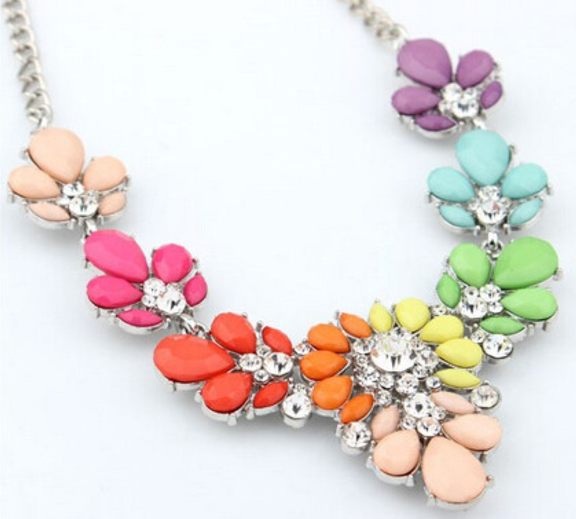 

Luxury Designer Jewelry Women Necklace Bohemian Crystal Statement Necklace Collar Blue Yellow Colorful Rhinestone Flower Bead Pendant Choker