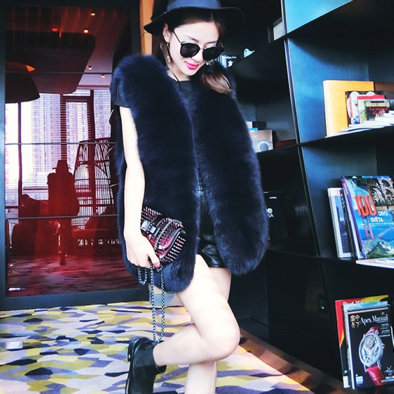 

Faux Fur Vest Women Fake Fur Coats Luxury Furry Fur Gilet Jacket Black Gray White F0377 XS-8XL Oversized