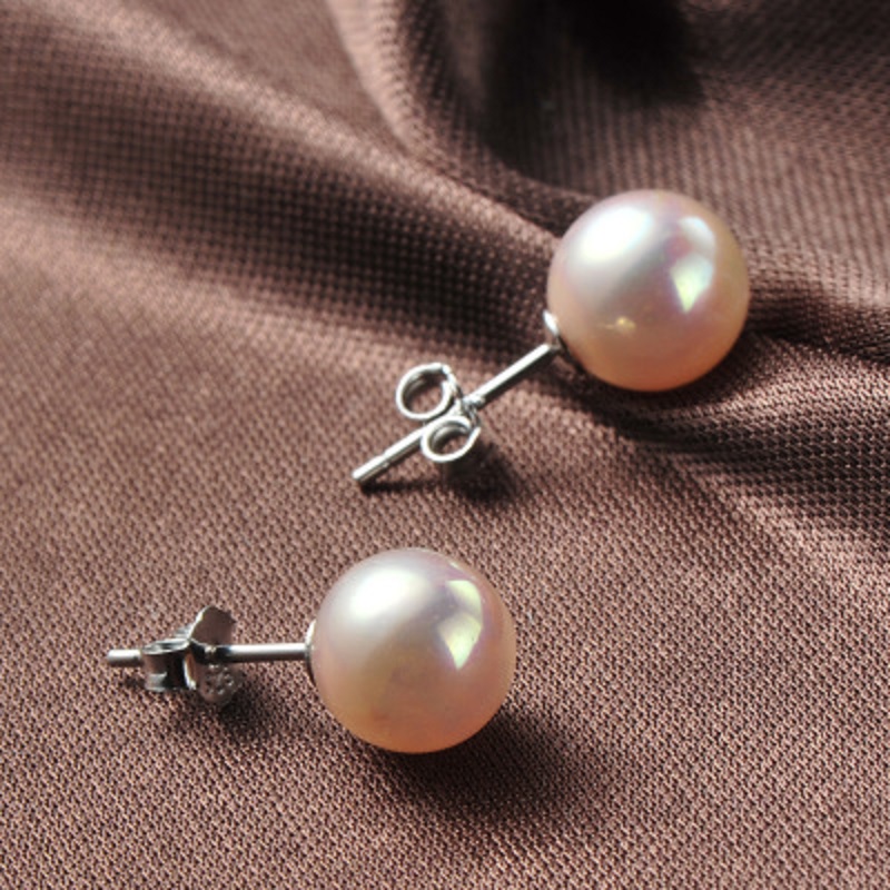 Plata Esterlina Bolas De Perlas Stud Pendientes 10mm