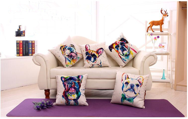 

France Bulldog Print Oil Painting Cotton Flax Pillow Case Cover Car Sofa Pillow Sham Armchair For Living Room Bedroom Study Room Dining Room, Mixed