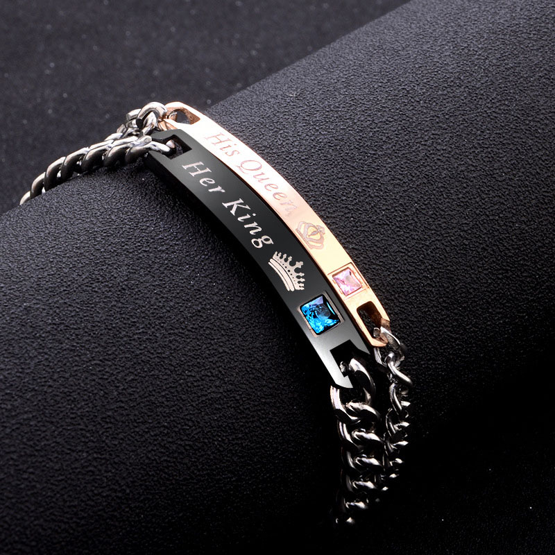 

Hot Selling High Quality Titanium Steel Bracelet Jewelry Her King His Queen Her Beast His Beauty Lover Bracelet & Bangle for Women Men