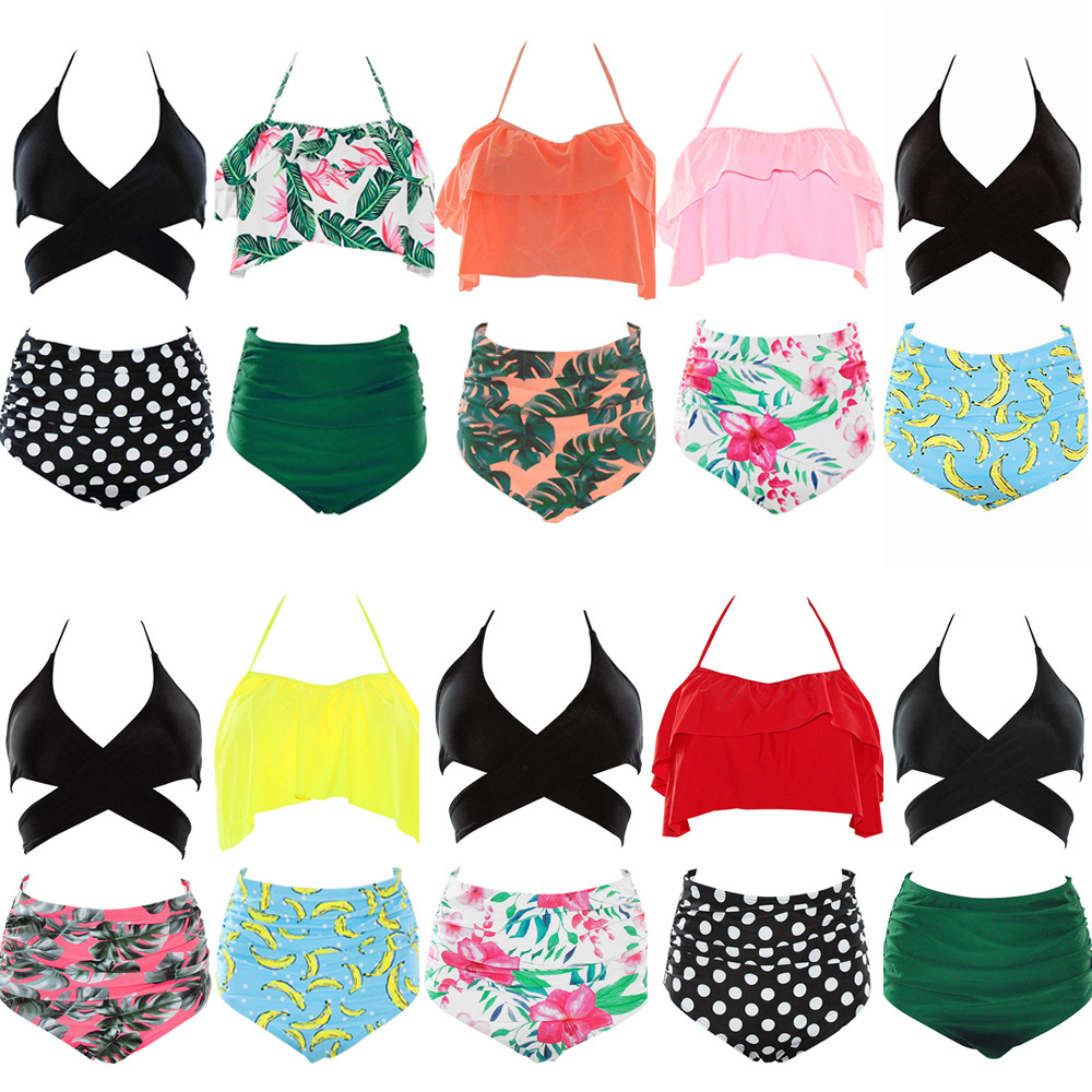Women Tankini Swimwear 10 Colors Plus Size 3XL Bathing Suits Halter Padded Swimsuit High Waist Bikini Push Up Beachwear