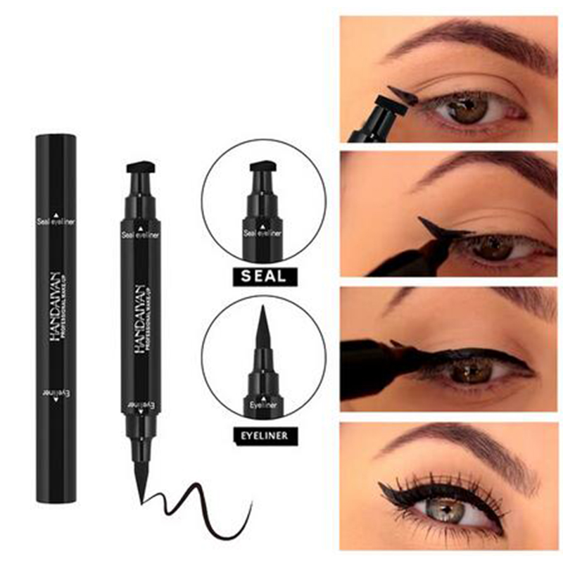 

HANDAIYAN Double Ended Liquid Pencil Eyeliner triangle seal & Eye liner Stamp Long Lasting Cat Eye Wing Style Eyes Makeup Stamps, Black