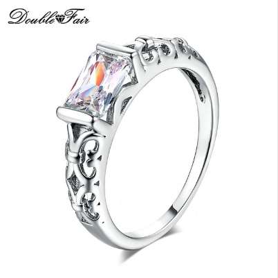 

Double Fair Red Crystal Wedding Rings Rose Gold Color / Silver Tone Fashion Retro Engagement Ring Jewelry For Women DFR368