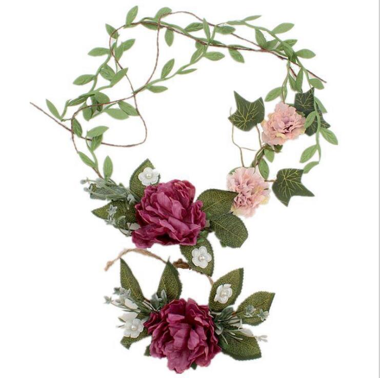 

6 colors Women Flower Wreath Crown Floral Wedding Garland Headband Wrist Band Set Artificial Flower Headband Bracelet, Purple