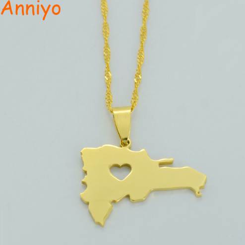 

Anniyo The Dominican Republic Map Pendant Necklace for Women/Men Gold Color Jewelry Map of Dominican #004321