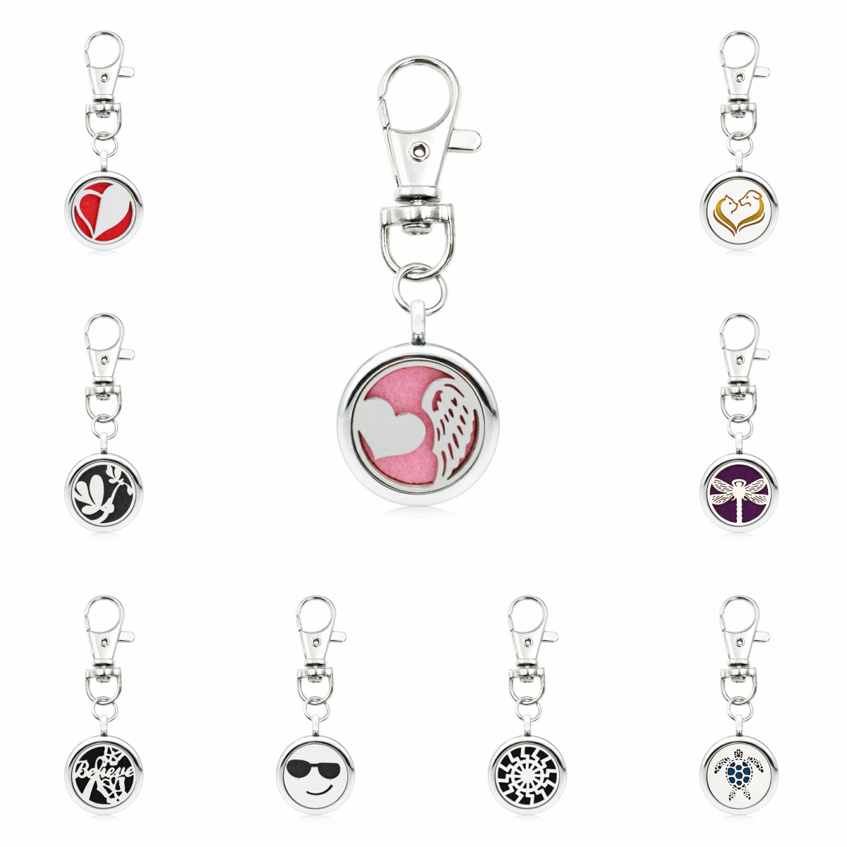 

Heart Wing Locket Essential Oil Diffuser Locket Keychain Perfume Locket Keyrings 5pcs Pads For Free, Slivery;golden