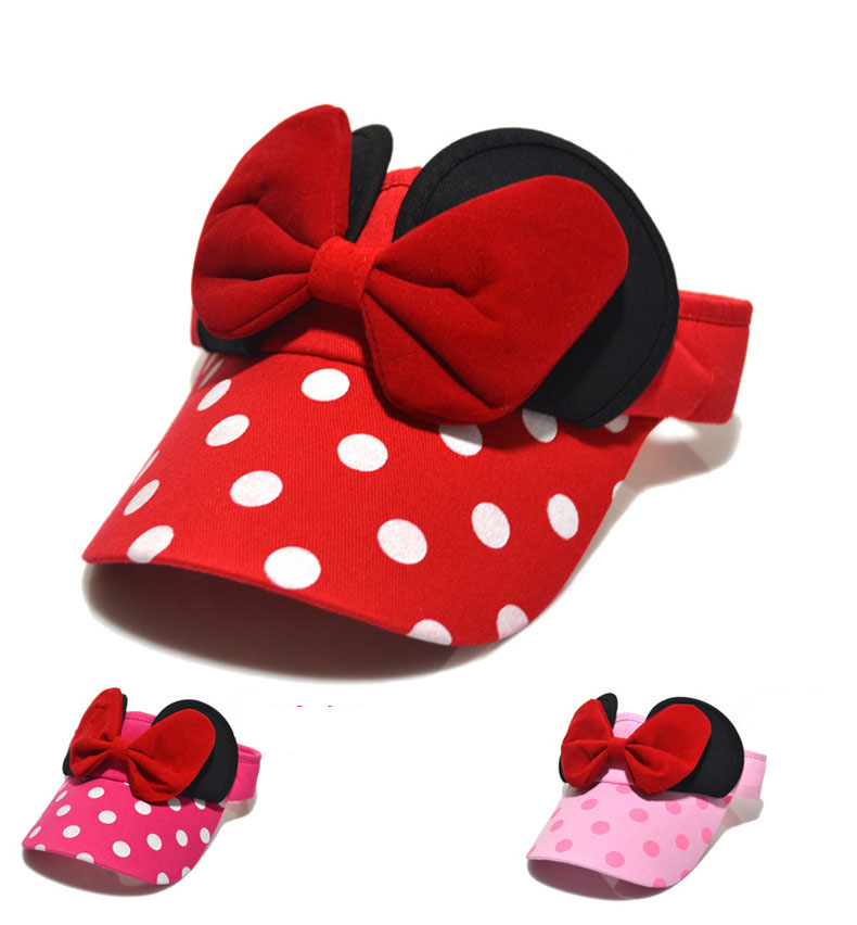 

Fashion Children Double Bows Sun hats kids polka dots ball hat girls beach visor child cartoon cap pink red rose A00384