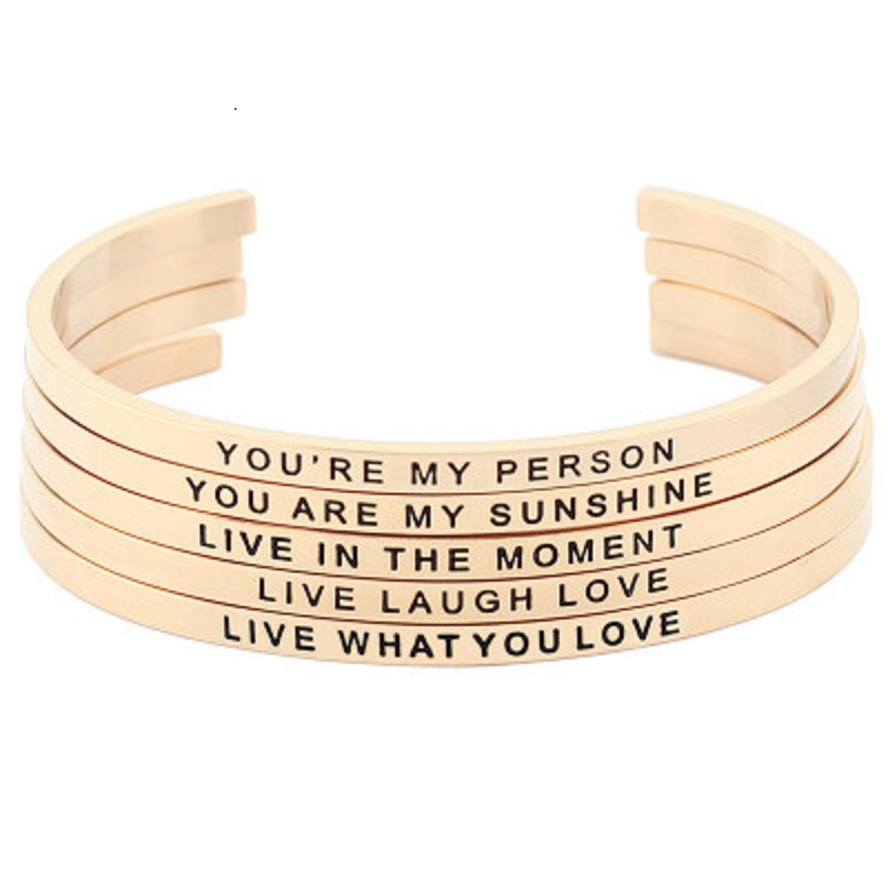 Mensaje Pulsera Brazalete de cotización de Amor Estampado abierta brazalete de acero inoxidable de hombre de mujer