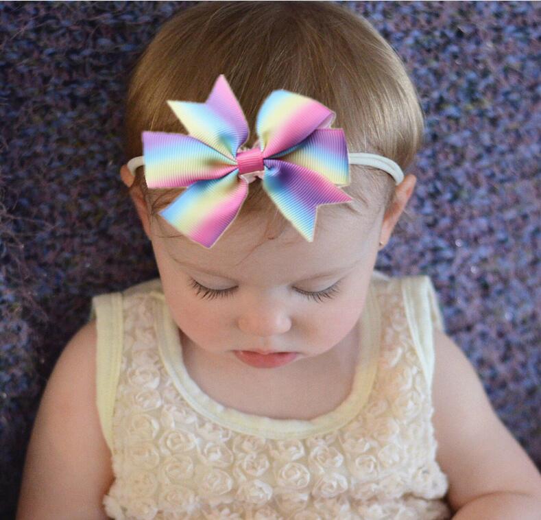 

Newborn Baby Headbands Rainbow Bow Elastic Headband Children Hair Accessories Kids Cute Hairbands Girls Nylon Bow Headwear Headdress 16color, Many colors to choose