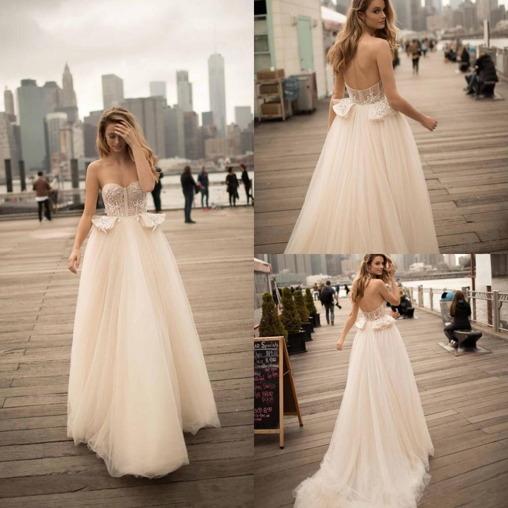 

Berta Wedding Dresses Sweetheart Backless Applique Lace Gowns Sweep Train Tulle Long Custom Made Bridal Dress, Ivory
