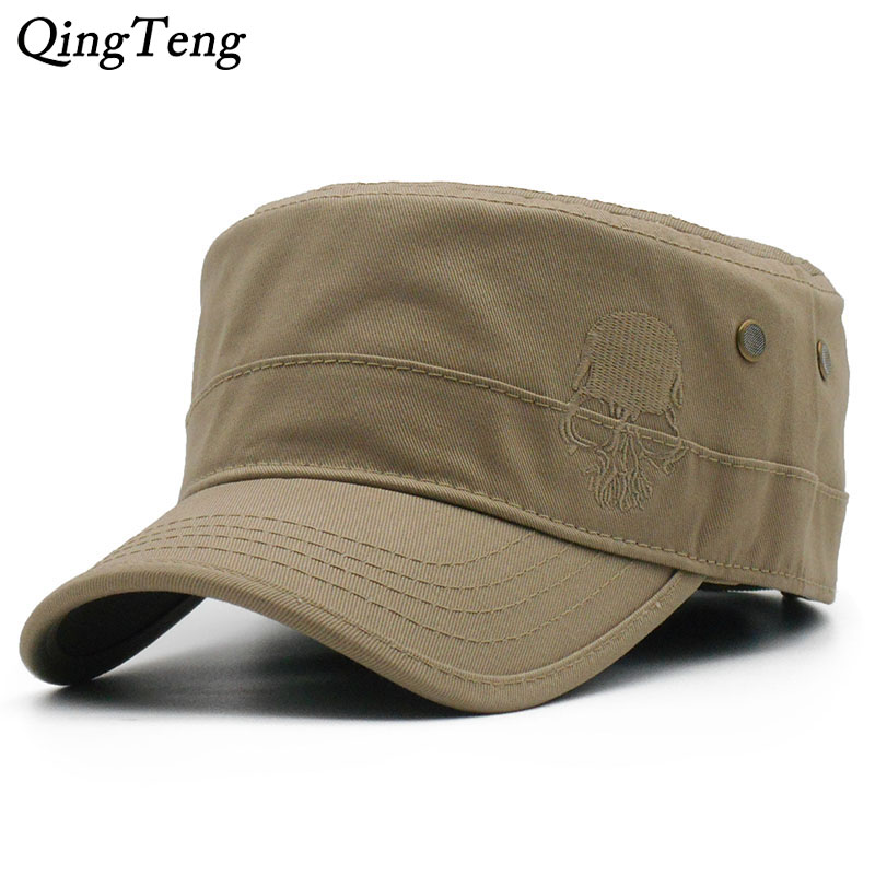 Men Baseball Caps Skull Embroidered Logo Flat Top Hats Cotton Snapback Flat Cap Army Cadet Hat Women Gorros Hombre Hip Hop