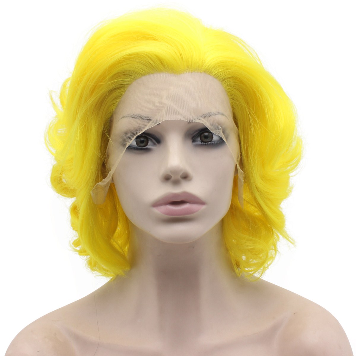 

Short Curly Yellow Synthetic Lace Front Stylish Wig