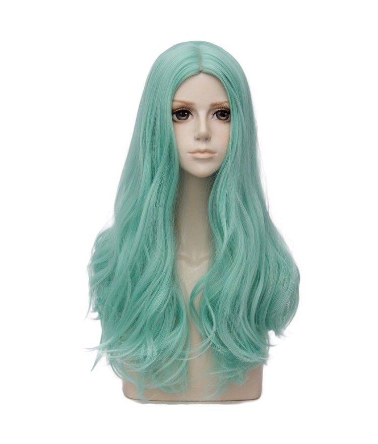 

Mint Green Long 24 Inches Wavy Heat Resistant Cosplay Wig Fashion, Black
