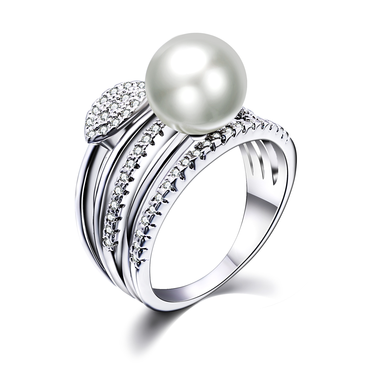 

New Leaf ring with big Pearl Trendy White cheap jewellery wholesale dropshipping anel aneis female jewelry brass rings