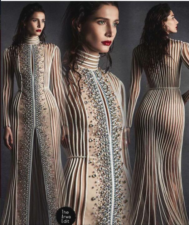 

Evening dress Yousef aljasmi Kim kardashian Long sleeve Stand collar Besded A-Line Maxi dresses Almoda gianninaazar ZuhLair murad Ziadnakad, Picture color