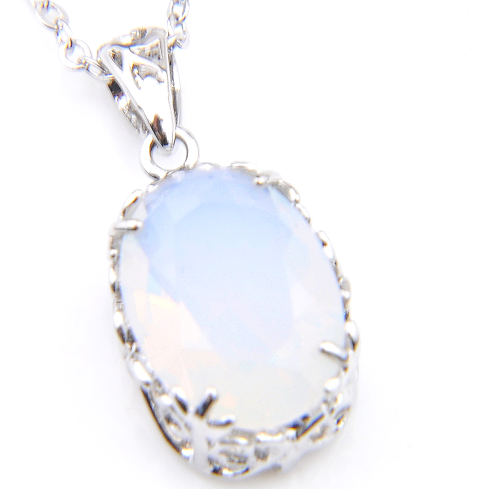 

6 Pcs Lot 925 Silver Natural White Moonstone Gems Women's Pendant Oval Antique Holiday Gift Pendant Jewelry +Chain