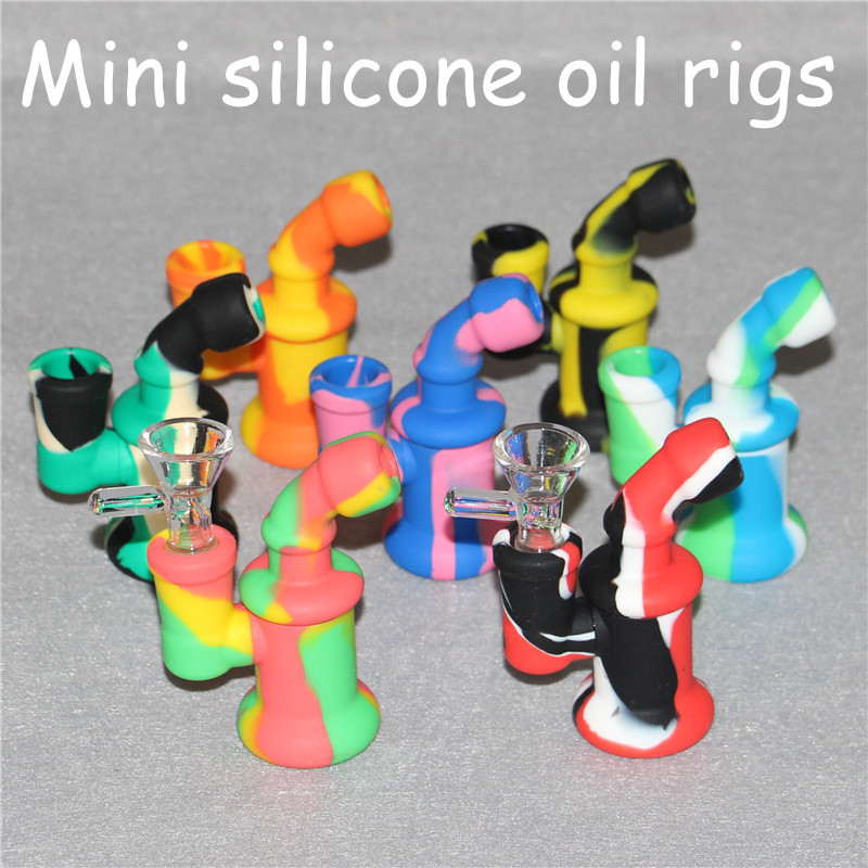 

food grade hookahs mini silicone bong Silicon dab rig with glass bowl non-stick bongs silicone nectar DHL