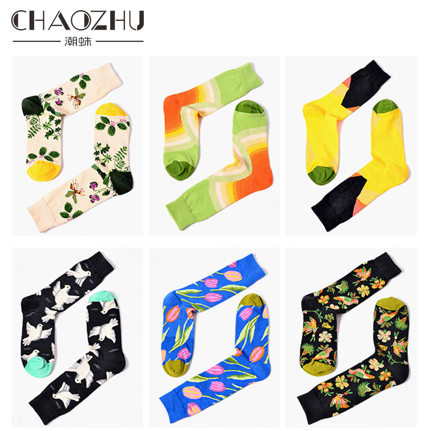2017 mode chaude styles tropicaux plante floral pommeau de paix jacquard joyeux chaussettes unisexe hommes femmes hautes équipes chaussettes calè